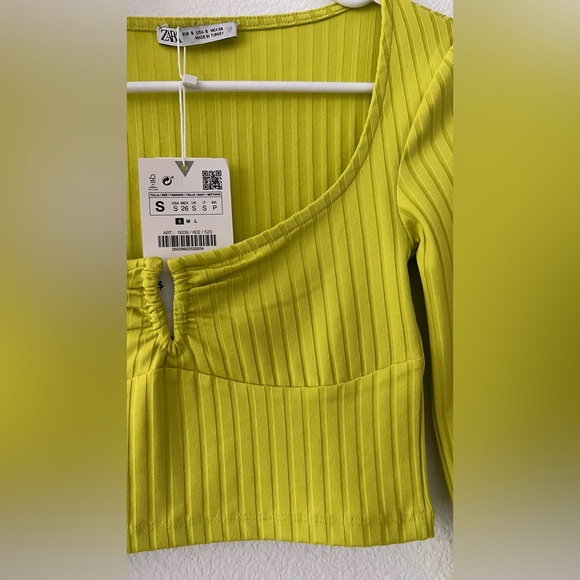 NWT Zara lime green long sleeve stretchy top size small - Picture 5 of 8